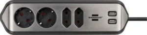 Stekkerdoos Brennenstuhl bureau Estilo 4 voudig inclusief 2 USB 2 meter zwart/zilver-1