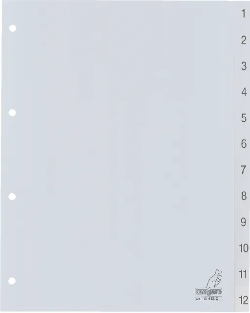 Tabbladen Kangaro 4-gaats G412C 1-12 genummerd grijs PP-1