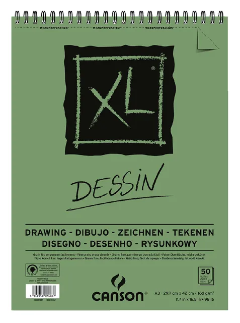 Tekenblok Canson XL Dessin A3 160gram spiraal 50 vel-1