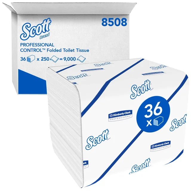 Toiletpapier Scott gevouwen tissue 2-laags 36x250stuks wit 8508-1