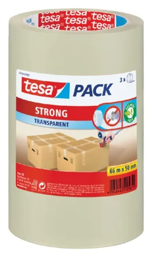 Verpakkingstape tesapack® Strong 66mx50mm PP transparant 3 rollen-1
