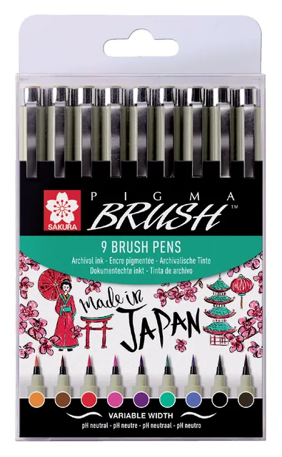 Viltift met brushpen Bruynzeel Sakura Pigma etui à 9 kleuren-1