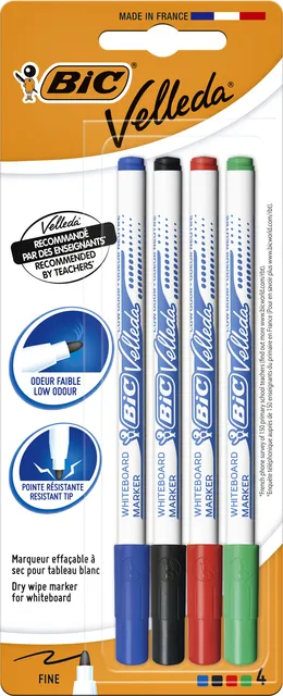 Viltstift Bic Velleda 1721 whiteboard rond fijn assorti blister à 4 stuks-1