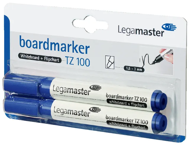 Viltstift Legamaster TZ 100 whiteboard rond 1.5-3mm blauw blister à 2 stuks-1