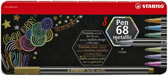 Viltstift STABILO Pen 68/8 medium metallic assorti blik à 8 stuks-1