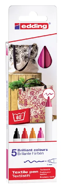Viltstift edding 4600 textiel rond 1mm warm assorti blister à 5 stuks-1