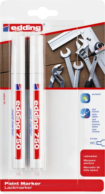 Viltstift edding 750 lakmarker rond 2-4mm wit blister à 2 stuks-1