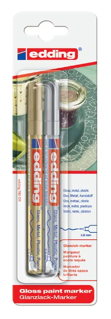 Viltstift edding 780 lakmarker rond 0.8mm goud en zilver  blister à 2 stuks-1