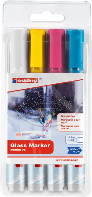 Viltstift edding 95 glasbord rond 1.5-3mm inclusief wit assorti set à 4 stuks-1