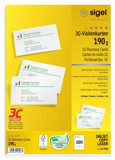 Visitekaart Sigel 85x55mm blanco 190gr  afgeronde hoeken wit 100 stuks-4