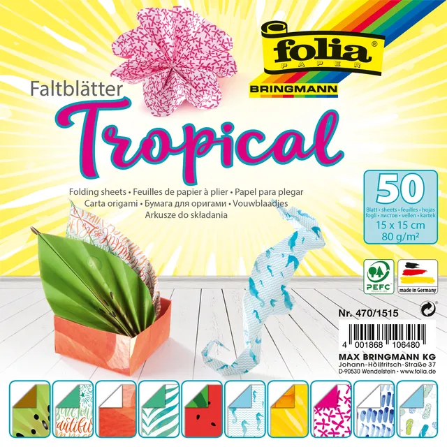 Vouwblaadjes Folia 80gr 15x15cm 50 vel 2-zijdig 10 tropical designs-1