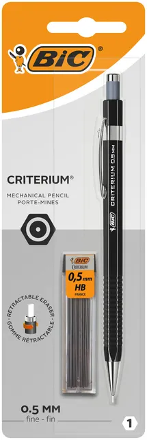 Vulpotlood Bic Criterium HB 0.5mm inclusief 12 stiften zwart blister à 1 stuk-1