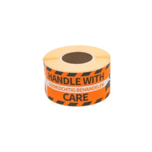 Waarschuwingsetiket Rillprint handle with care 46x125mm oranje 250 stuks-1