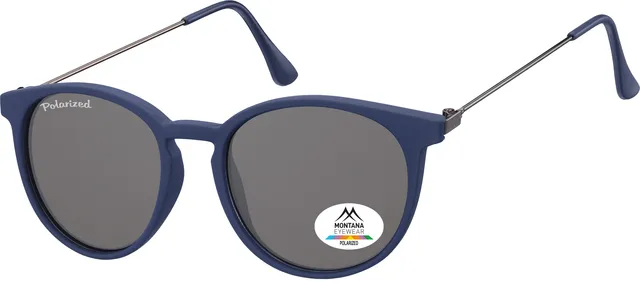 Zonnebril Montana met smoke gepolariseerd rond glas en metalen pootje blauw-1